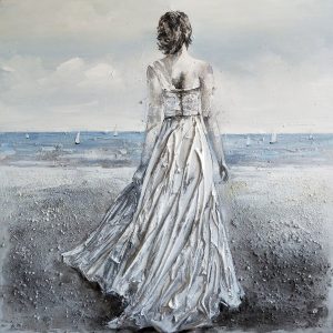 Bruid op Strand - Canvas schilderij - Olieverf