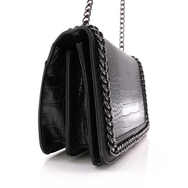 Catena Schoudertas Met Croco Print, Medium, Zwart