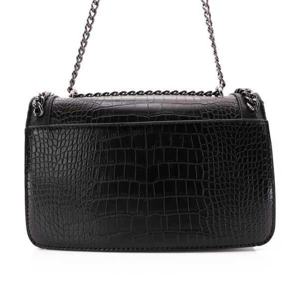 Catena Schoudertas Met Croco Print, Medium, Zwart