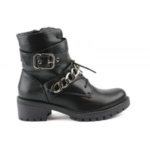 Chained Buckle Boots, Zwart