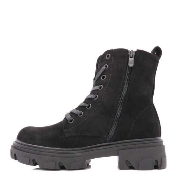 Suede Veterboots Met Chunky Zool, Zwart