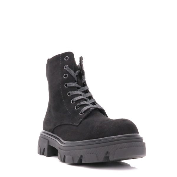 Suede Veterboots Met Chunky Zool, Zwart