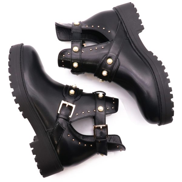 Cut Out Pearl Boots, Zwart/Goud