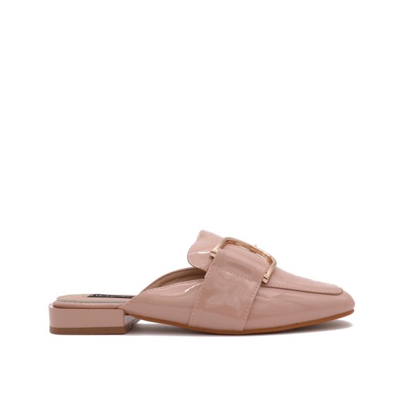 D-Buckle Muiltje Met Hak, Nude Lak