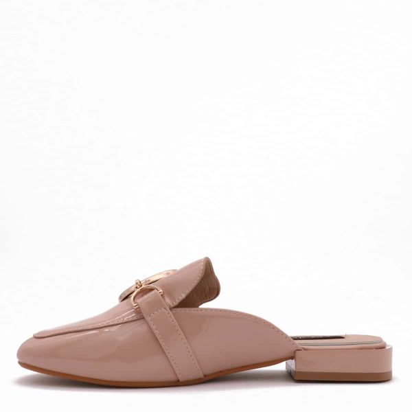 D-Buckle Muiltje Met Hak, Nude Lak