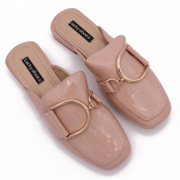 D-Buckle Muiltje Met Hak, Nude Lak