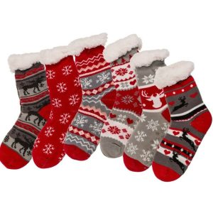 Dames Huissokken Met Antislip Zool (Ice Flower & Reindeer)