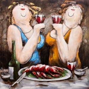 Dikke Dames Diner 3D Schilderij Metaal 100x100 cm