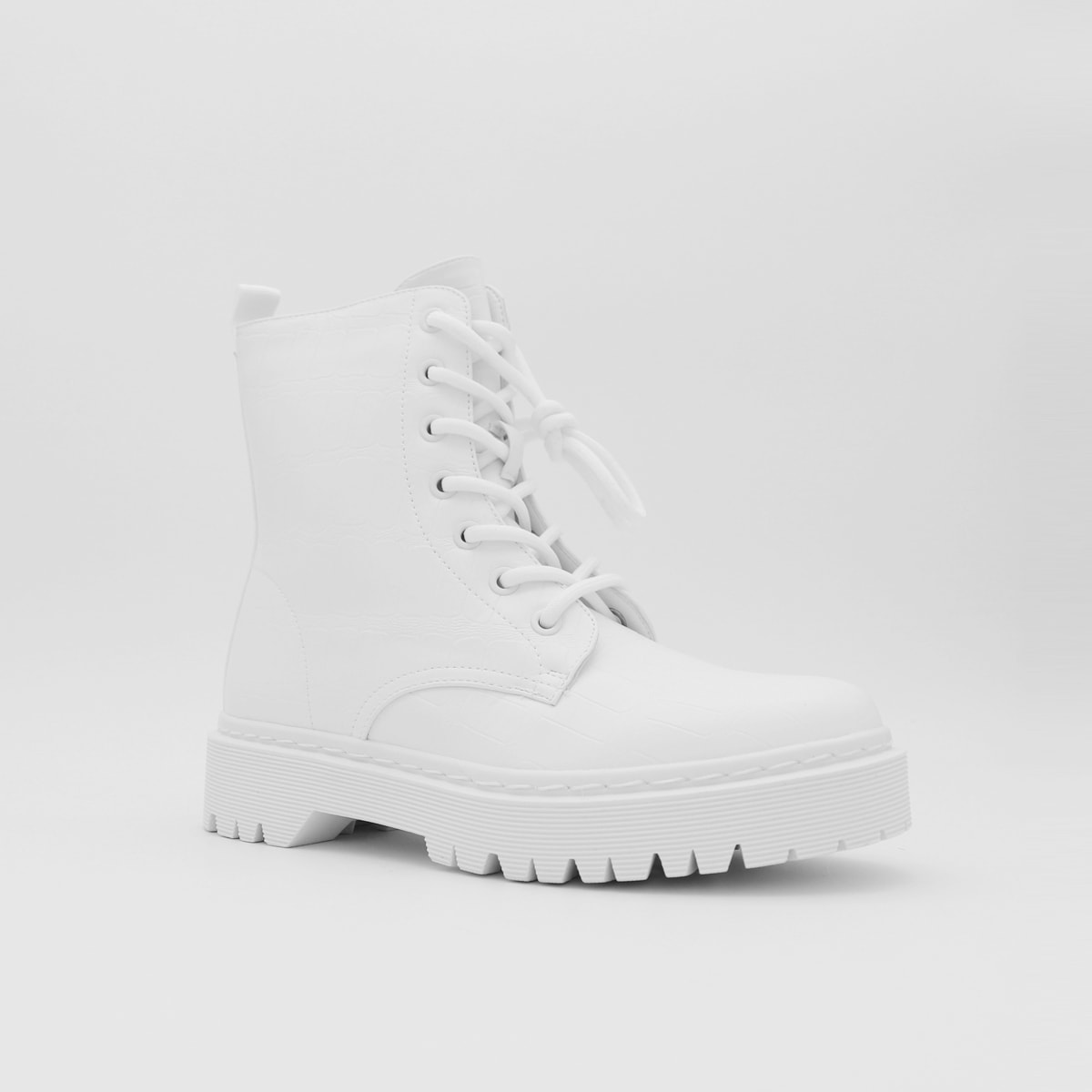 Witte Lederlook Kroko Laarzen met Blokhak - Uwantisell.nl