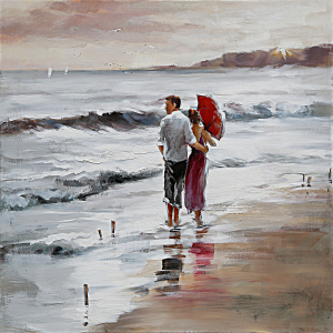 Man & Vrouw Op Het Strand Olieverfschilderij Op Linnen 100×100 cm