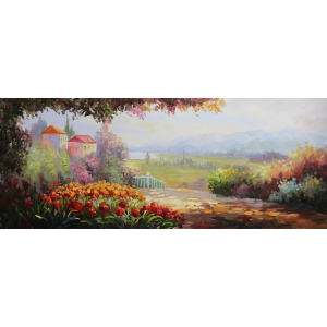Kleurrijk Bloemen Landschap Olieverfschilderij Op Linnen 60×150 cm