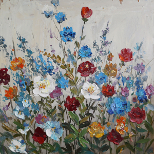 Gekleurde Bloemen Olieverfschilderij Op Linnen 100×100 cm