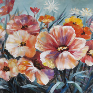 Klaprozen Olieverfschilderij Op Linnen 60×150 cm