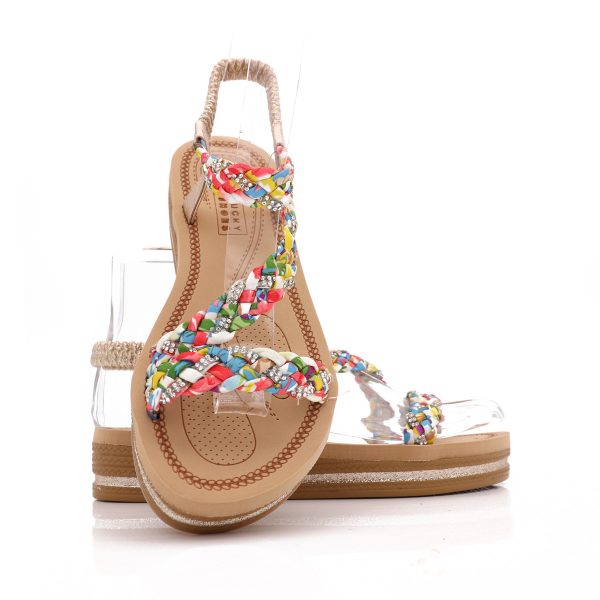 Gevlochten Sandalen, Goud/Multi-Color