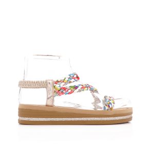 Gevlochten Sandalen, Goud/Multi-Color