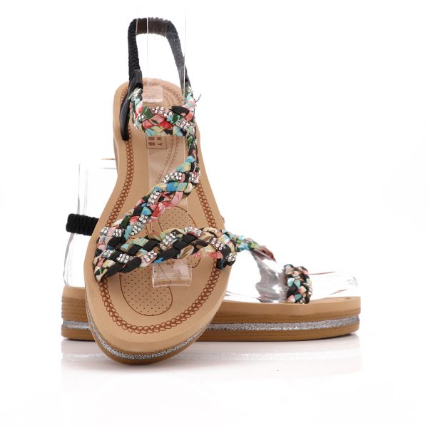 Gevlochten Sandalen, Zwart/Multi-Color