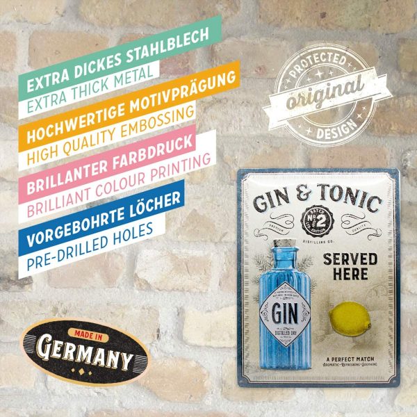 Gin & Tonic Served Here - Metalen Wandplaat