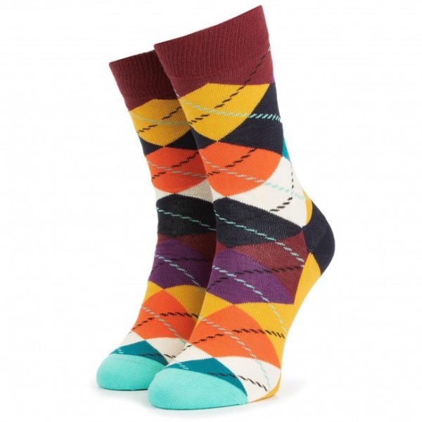 Happy Socks Argyle Sokken, Bordeaux/Geel/Turquoise