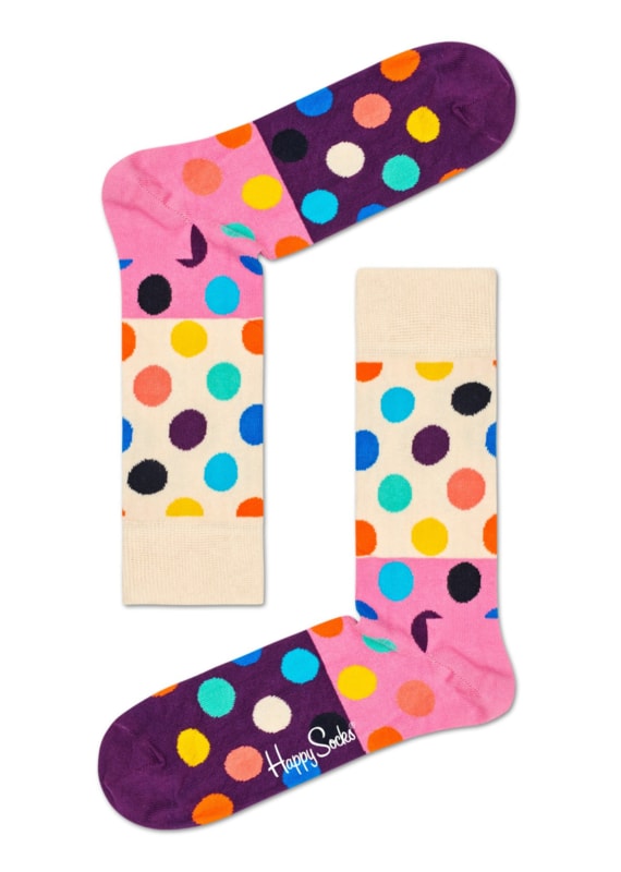 Happy Socks Big Dot Block Sokken, Wit/Roze/Paars