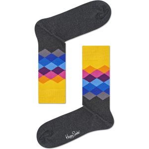 Happy Socks Faded Diamond Sokken, Donkergrijs/Geel