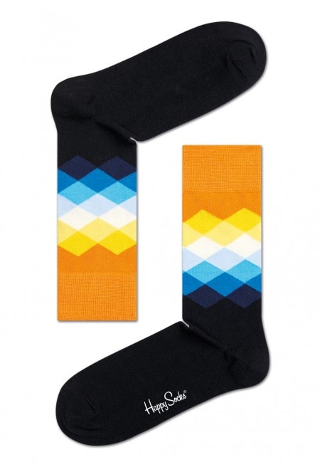 Happy Socks Faded Diamond Sokken, Zwart/Oranje