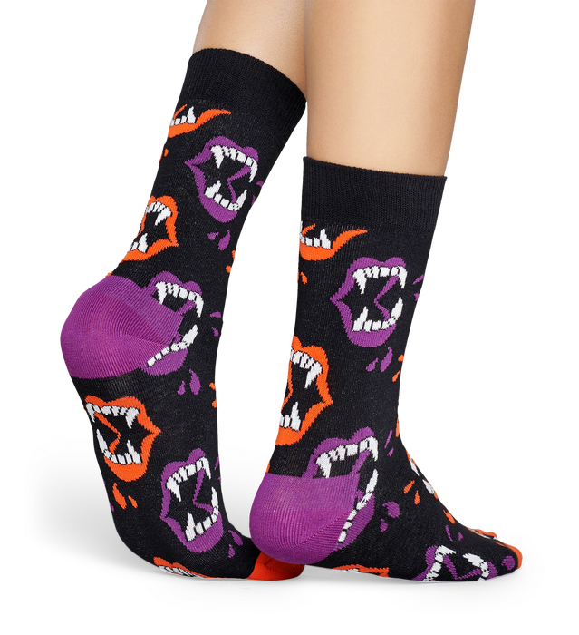 Happy Socks Fang Sokken, Zwart/Paars