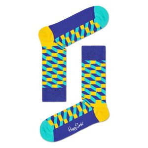 Happy Socks Filled Optic Sokken, Paars/Geel