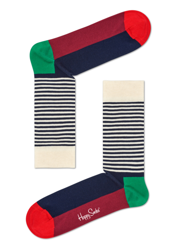 Happy Socks Half Stripe Sokken, Wit/Blauw/Rood, Maat 36-40