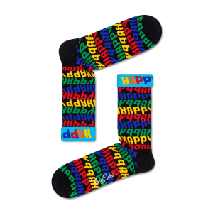 Happy Socks Jumbo Text Sokken - Zwart/Multi
