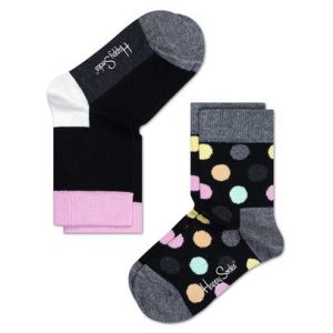 2-pack Happy Socks Kids Big Dot Sokken, Zwart/Grijs/Multi