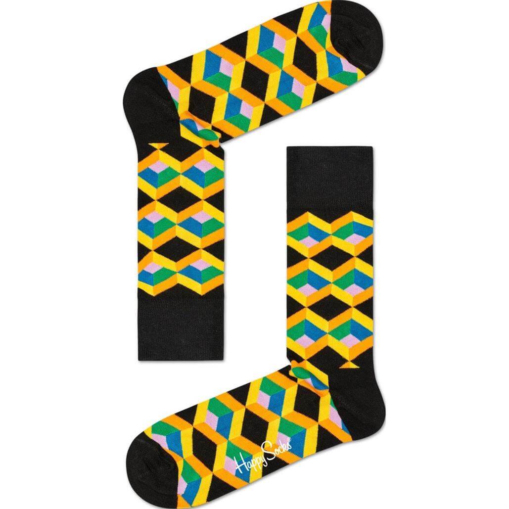 Happy Socks Optic Square Sokken, Geel/Groen, Maat 36-40