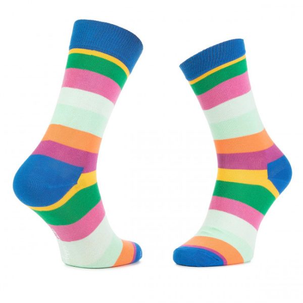 Happy Socks Stripe Sokken, Blauw/Groen/Oranje