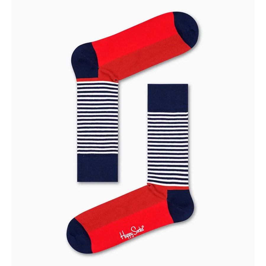 Happy Socks Half Stripe Sokken, Blauw/Wit/Rood
