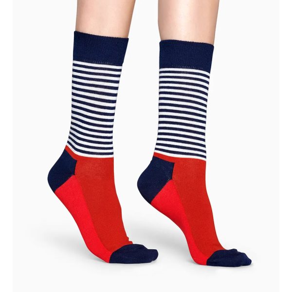 Happy Socks Half Stripe Sokken, Blauw/Wit/Rood
