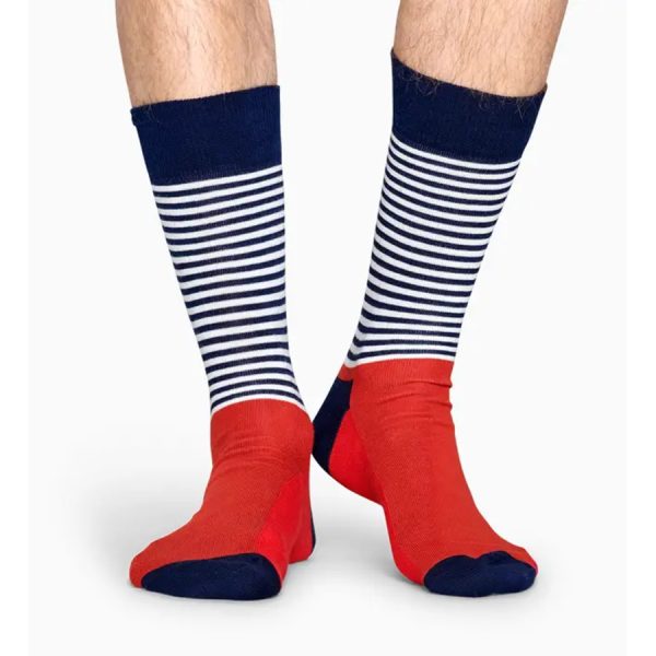 Happy Socks Half Stripe Sokken, Blauw/Wit/Rood