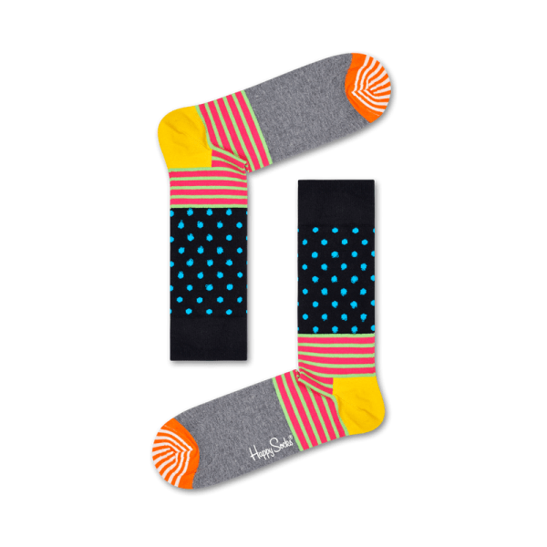 Happy Socks Stripes & Dots Sokken, Donkerblauw/Roze/Geel
