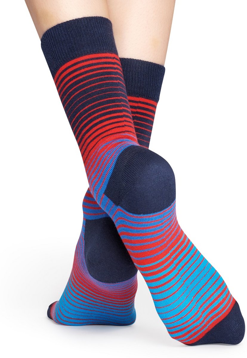 Happy Socks Sunrise Stripe Sokken, Donkerblauw/Rood