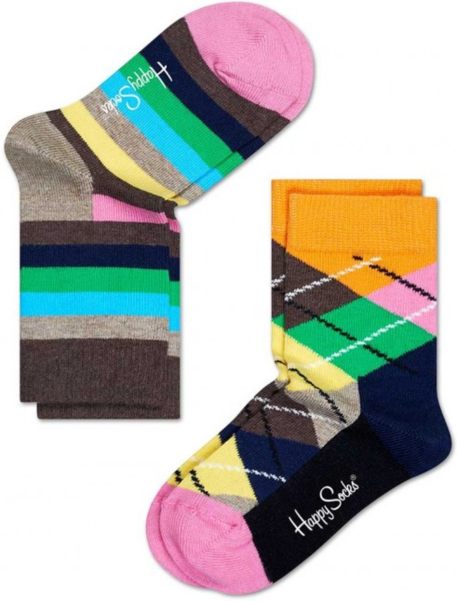 2-pack Happy Socks Argyle Baby Sokken, Bruin/Roze