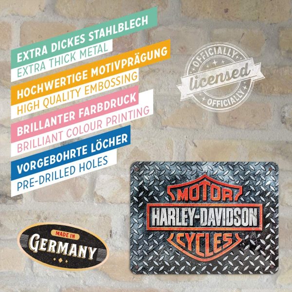 Harley Davidson Diamond Plate - Metalen Wandplaat