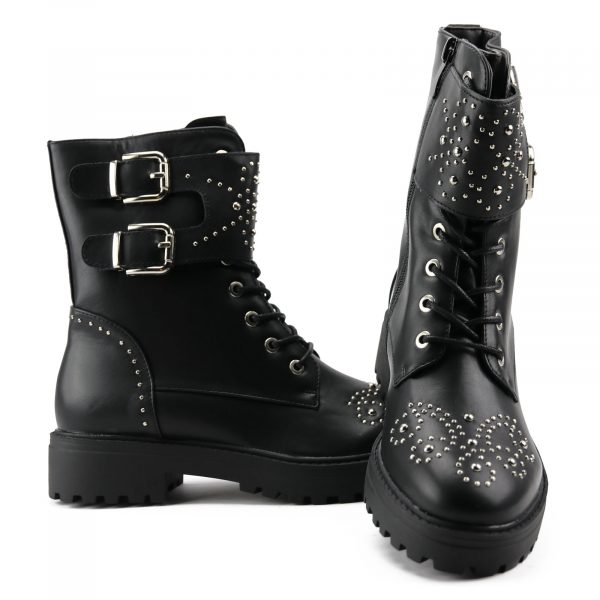 Hoge Biker Boots met Studs en Gespen, Zwart