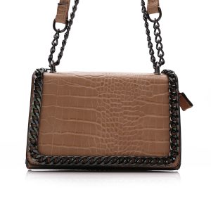 Ivy Croco Crossbody Tas, Bruin