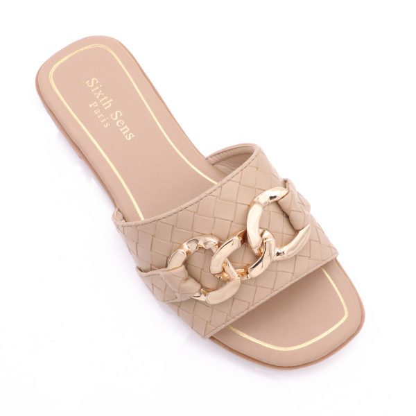 Chain Slippers, Beige