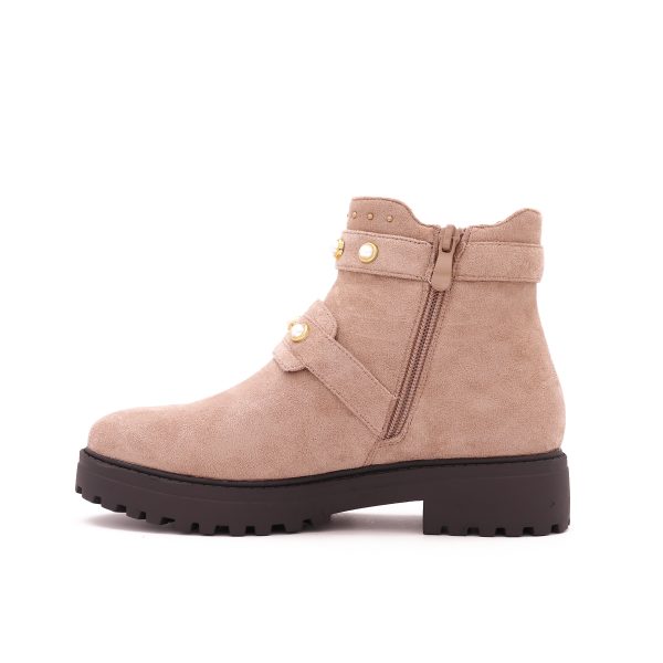 Low Cut Biker Boots Met Parels - Khaki