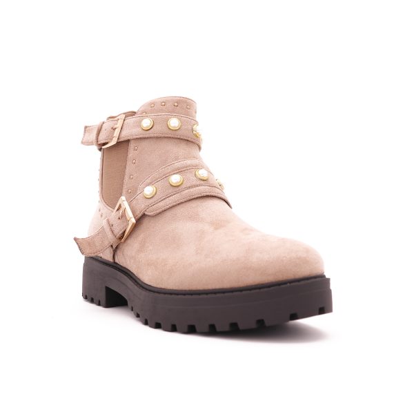 Low Cut Biker Boots Met Parels - Khaki