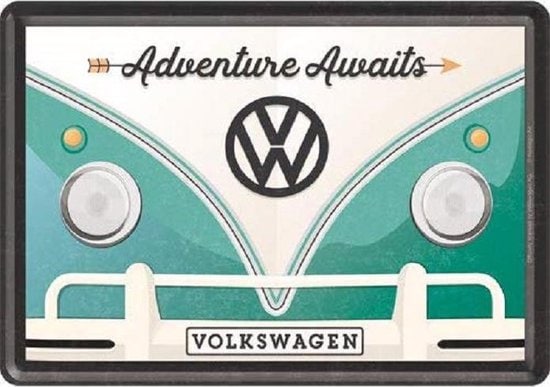 Volkswagen Bulli Adventure Awaits - Metalen Postcard