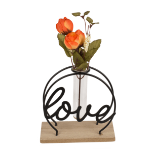 Metalen Plantenhouder Op Houten Voet, Love