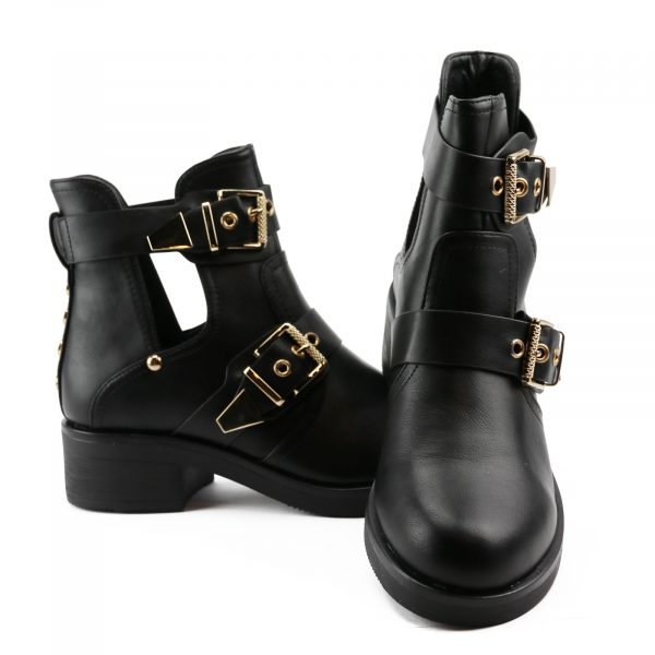 Moda Gold Cut Out Boots, Zwart