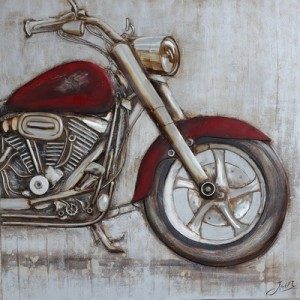 Rode Motor Olieverfschilderij Op Linnen 100x100 cm