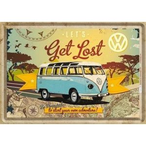 VW Bulli Let's Get Lost - Metalen Postcard