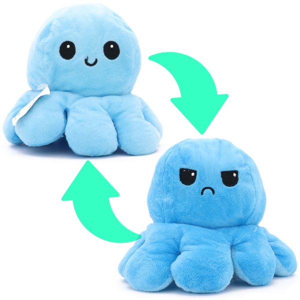 Omkeerbare Octopus Knuffel, Octo Moody (Lichtblauw/Blauw)